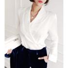 Notched-lapel Wrap-front Blouse Ivory - One Size