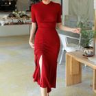 Set: Elbow-sleeve Top + Fitted Midi Skirt