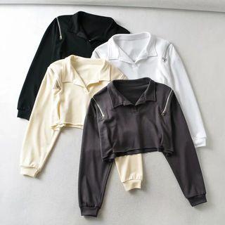 Long-sleeve Zip Off-shoulder Cropped Sweatshirt
