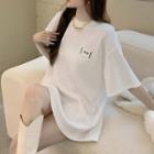 Elbow-sleeve Check Print T-shirt