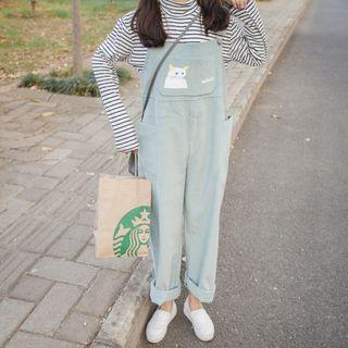 Cat Print Corduroy Pinafore Jumpsuit