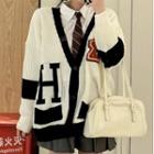 Lettering Cardigan / Shirt / Mini A-line Skirt / Necktie