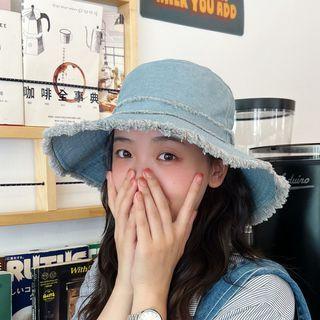 Fringed Denim Sun Hat Light Blue - One Size