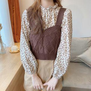 Floral Blouse / Sleeveless Knit Top
