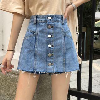 Frayed Hem Mini A-line Denim Skorts