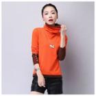 Two Tone Turtleneck Knit Top