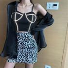 Cropped Camisole Top / Long-sleeve Shirt / Leopard Print Mini Pencil Skirt
