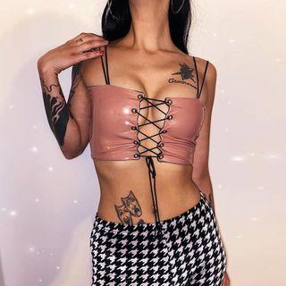 Faux Leather Lace-up Cropped Camisole Top