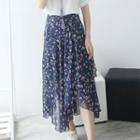 Floral Print Tiered Ruffled Chiffon Midi Skirt