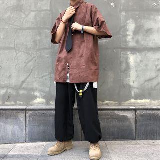 Check Front Pocket Short-sleeve Casual Shirt
