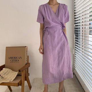 Short-sleeve Midi Wrap A-line Dress