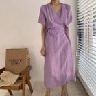 Short-sleeve Midi Wrap A-line Dress