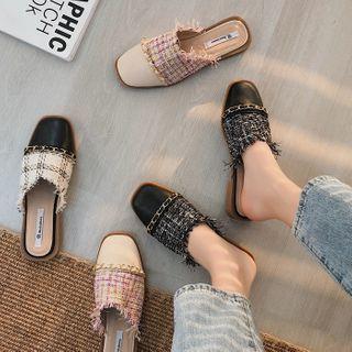 Tweed Panel Square Toe Mules