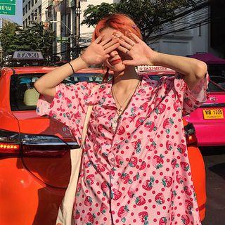 Short-sleeve Strawberry Print Shirt As Shown In Figure - One Size