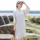 Traditional Chinese 3/4-sleeve Striped Dress