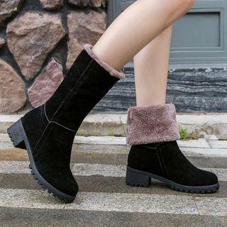 Block Heel Furry-lined Mid-calf Boots