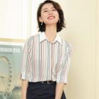 Striped 3/4-sleeve Shirt / Dress Pants / Mini Pencil Skirt / Set