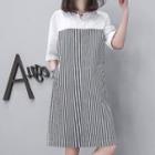 V-neck Striped Elbow-sleeve Dress