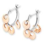 14k Italian Rose And White Gold Two Tone Round Disc Drop Hoop Earrings