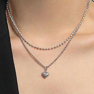 Heart Pendant Sterling Silver Necklace 1pc - Silver - One Size