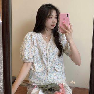 Short-sleeve Floral Lace Trim Blouse