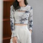 Long-sleeve Cutout Tie-dye Crop Top