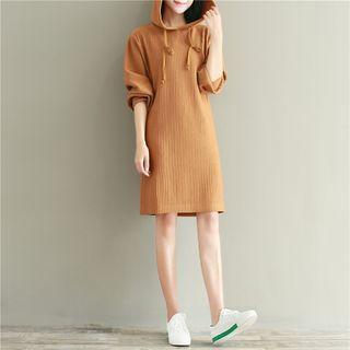 Ribbed Long-sleeve Hooded Dress