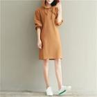 Ribbed Long-sleeve Hooded Dress