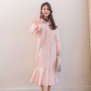 Ruffle-hem Cotton Shirtdress