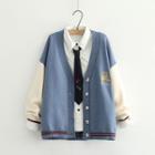 Embroidered Contrast Color Knit Cardigan