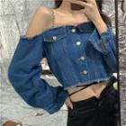 Long-sleeve Cold-shoulder Denim Top