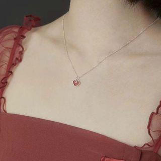 925 Sterling Silver Lock Pendant Necklace Red - One Size
