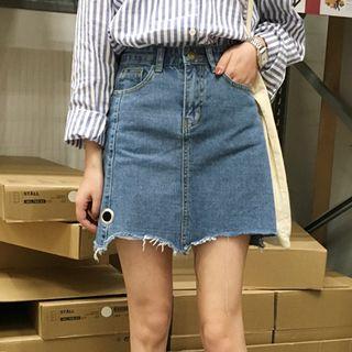 Eyelet Detail Denim Skirt