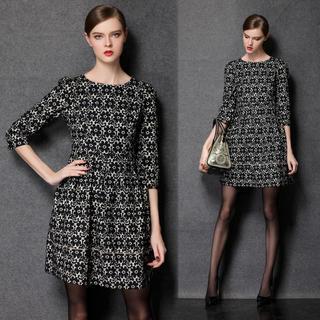 3/4-sleeve Floral A-line Dress