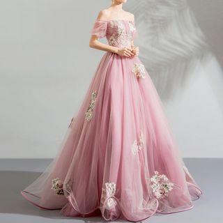 Embroidered Off-shoulder Ball Gown