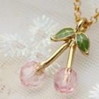 Gloden Crystal Cherry Necklace -pink