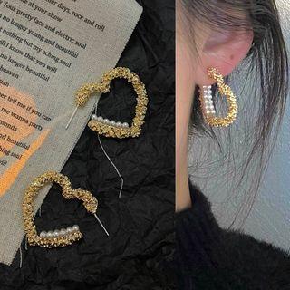 Heart Drop Earring 1 Pair - 1529a - Gold - One Size