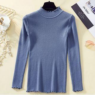 Long-sleeve Lettuce-edge Slim Fit Knit Top