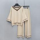 Set: V-neck 3/4-sleeve Sweater + Pants