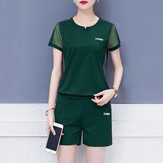 Set: Short-sleeve Mesh Panel Top + Shorts