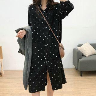 Dotted Long-sleeve Midi Shirtdress