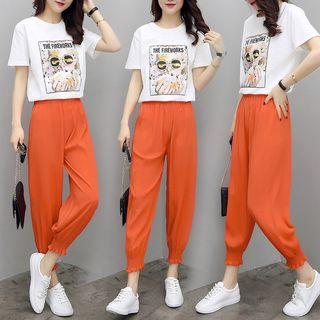 Set: Print Short-sleeve T-shirt + Baggy Pants