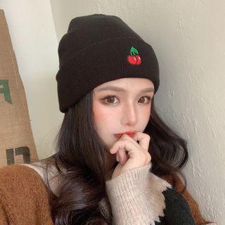 Cherry Embroidered Knit Beanie