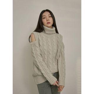 Turtleneck Cutaway Cable Sweater