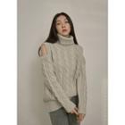 Turtleneck Cutaway Cable Sweater