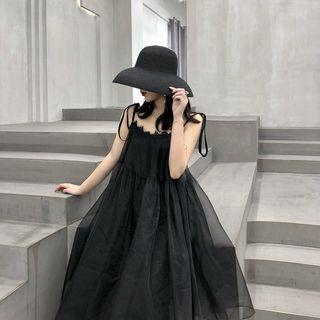 Set: Organza Sleeveless Dress + Lace Slipdress Black - One Size