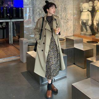V-neck Long Dress / Double-breasted Trench Jacket