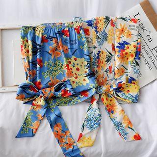 Ribbon-hem Printed Crop Tube Top