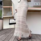 Fringed Pointelle-knit Maxi Skirt