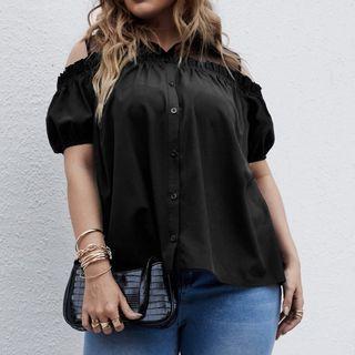 Plus Size Short-sleeve Cold Shoulder Blouse